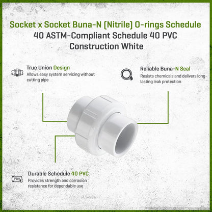 Spears Union Valve Schedule 40 PVC 1 in. Socket w/Buna-N O-Rings