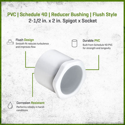 437-292 Sch 40 PVC Reducer Bushing Flush Style 2-1/2 in. x 2 in. Spigot x Socket | Spears