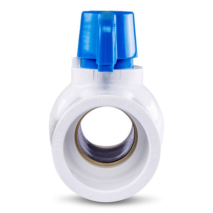 1-1/2 PVC White Ball Valve Slip 491 Commercial Blue Handle Colonial Lasco