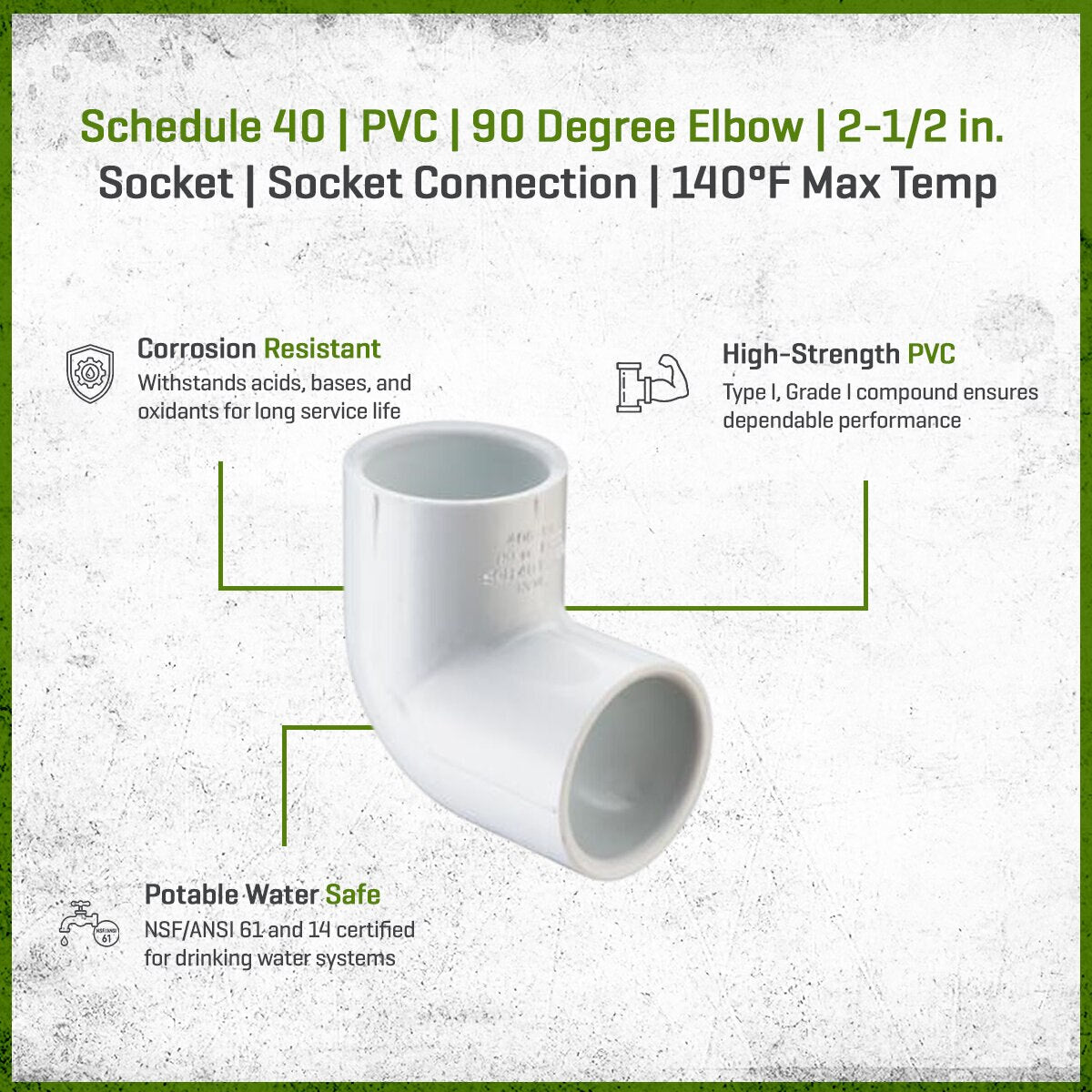 406-025 Sch 40 PVC 90 Degree Elbow 2-1/2 in. Socket | Spears