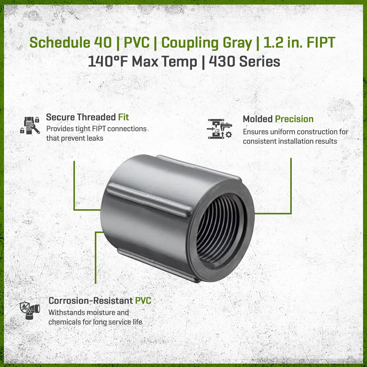 (10) Pack  430-005G Sch 40 PVC Coupling Gray 1.2 in. FIPT | Spears
