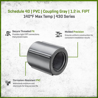 (10) Pack  430-005G Sch 40 PVC Coupling Gray 1.2 in. FIPT | Spears