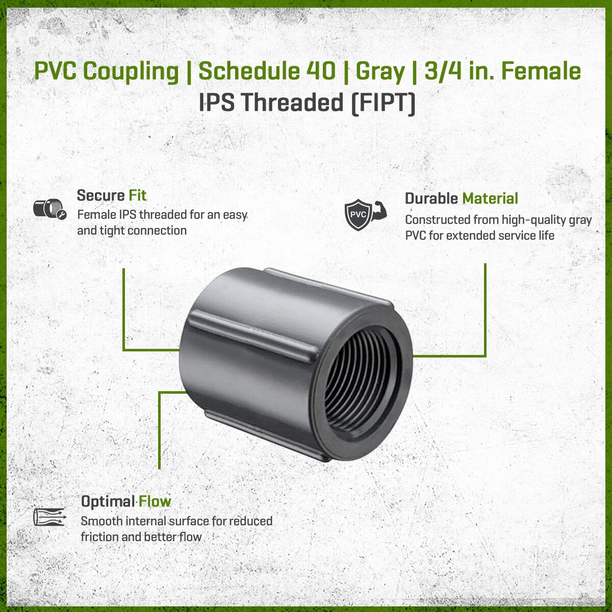 430-007G Sch 40 PVC Coupling Gray 3/4 in. FIPT | Spears