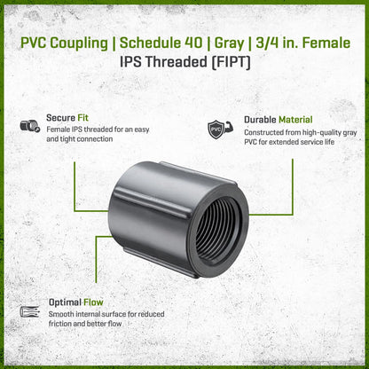 430-007G Sch 40 PVC Coupling Gray 3/4 in. FIPT | Spears