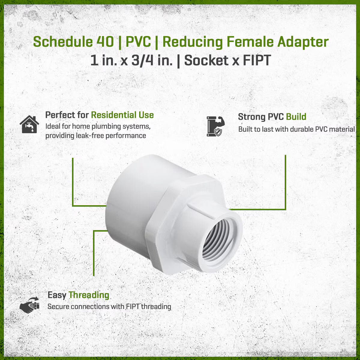 435-131 Sch 40 PVC Reducing Female Adapter 1 in. x 3/4 in. Socket x FIPT |  Spears