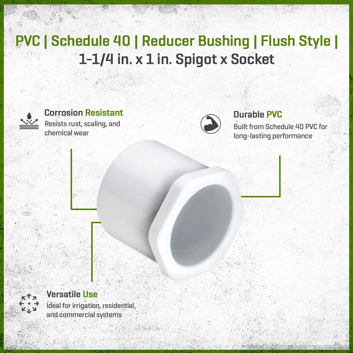 437-168 Sch 40 PVC Reducer Bushing Flush Style 1-1/4 in. x 1 in. Spigot x Socket | Spears