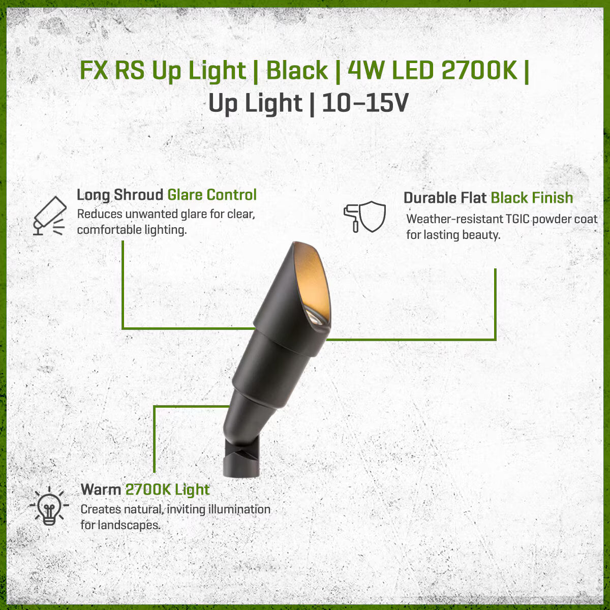 FX-RSLED20WFLLSFB- RS Up Light Aluminum Housing Flat Black 4W 2700K 35 Degree LED Long Shroud