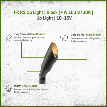FX-RSLED20WFLLSFB- RS Up Light Aluminum Housing Flat Black 4W 2700K 35 Degree LED Long Shroud