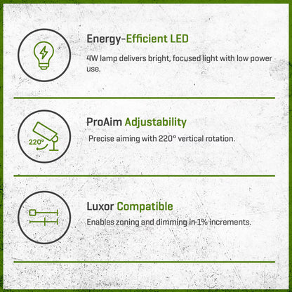 FX RS Up Light Aluminum Housing Flat Black 4W 2700K 35 Degree LED Long Shroud