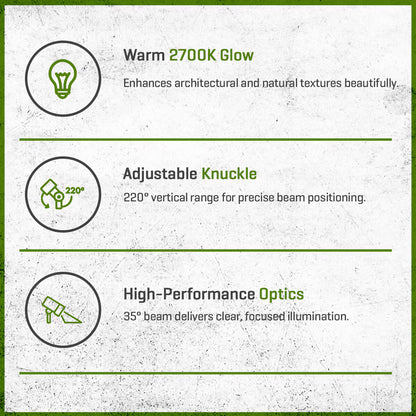 FX RS Up Light Aluminum Housing Flat Black 5W 2700K 35 Degree LED Long Shroud