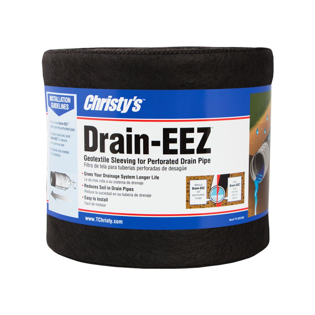 3 in. x 100 ft. Black Drain Sleeving Filter Sock 3.5 oz. T Christy