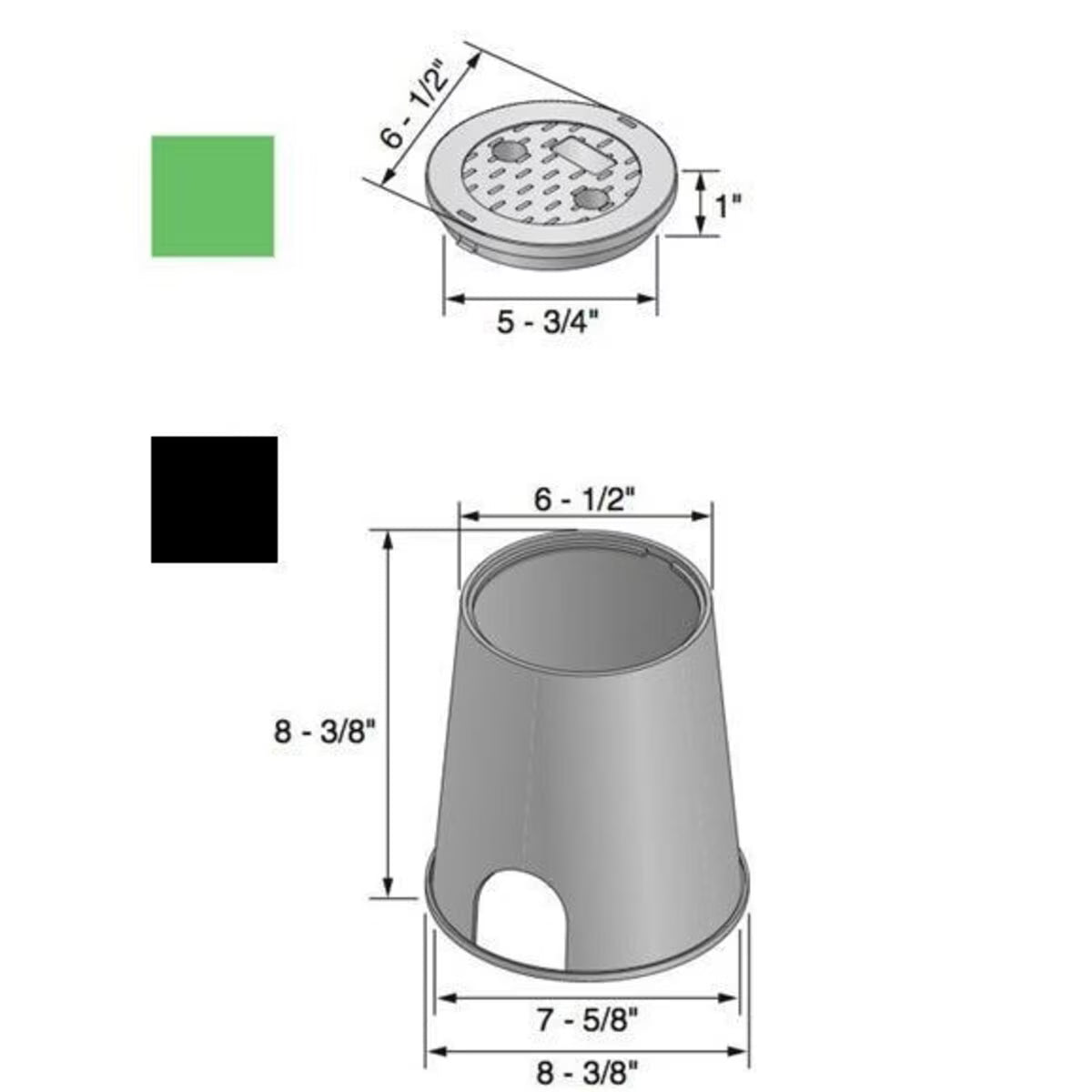 NDS Standard Series Round Valve Box with Cover, Black Box/Green Cover, 6 in. Diameter, HDPE Construction, Overlapping Design, 8-2/3 in. Height