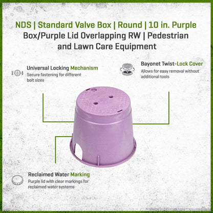 NDS Standard Valve Box Round 10 in. Purple Box/Purple Lid Overlapping RW