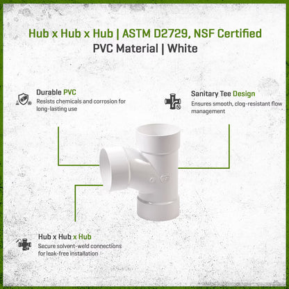 NDS PVC Sanitary Tee HUB x HUB x HUB White 4 in.