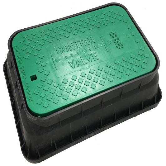 Highline Standard Valve Box Flared Rectangle 11 in. x 16 in. x 6 in.H Black Box/Green Lid Drop-in CV Closed Mouse Holes