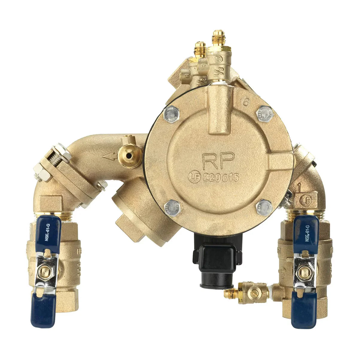 F683011  FEBCO LF825YA Angle Pattern Reduced Pressure Zone Assembly w/ Ball Valves 3/4 in. Lead Free Bronze w/ Flood Sensing Capability (Sensing Upgrade Kit Sold Separately) | F683011