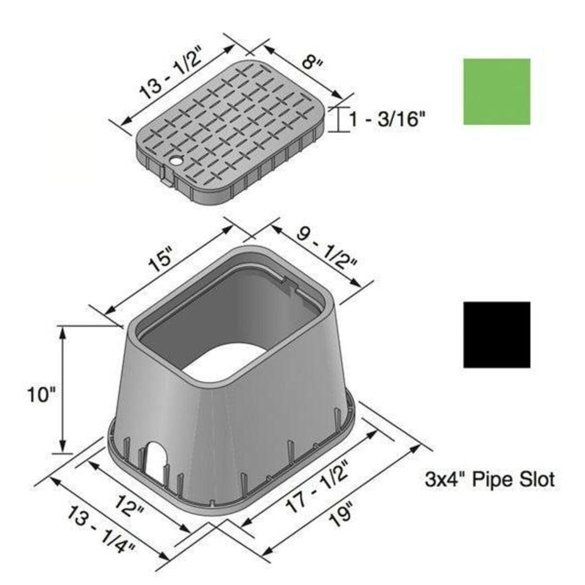NDS Valve Box Rectangle 10 in. x 15 in. x 10 in.H Black Box/Green Lid Drop-in VB