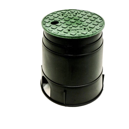 Rain Bird Valve Box Black Body Round w/ Overlapping Green Lid 6 in.