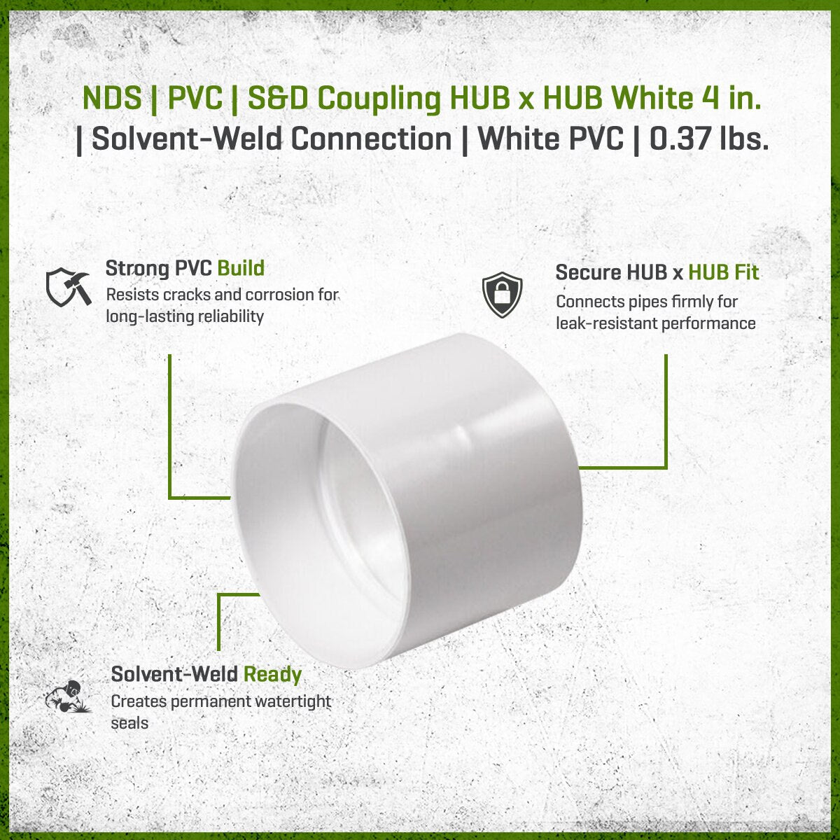 4P05  NDS PVC S&D Coupling HUB x HUB White 4 in.