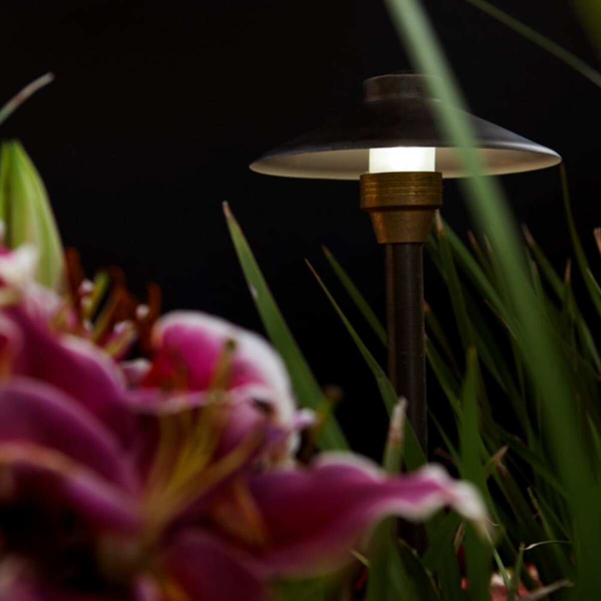 UniqueC8-12-L2   8 in. Centaurus Path Light 12 in. Riser Brass Housing Weathered Brass Finish 2W 3000K LED
