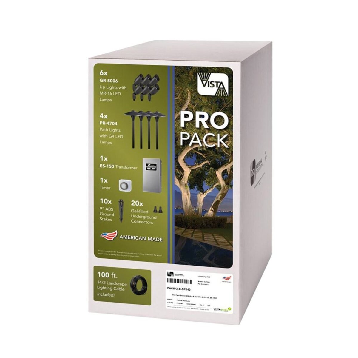 Vista Black Pro Pack Kit w/ 6 Uplights, 4 Path Lights, ES-150 Transformer, Timer, Connectors & 100 ft. Wire