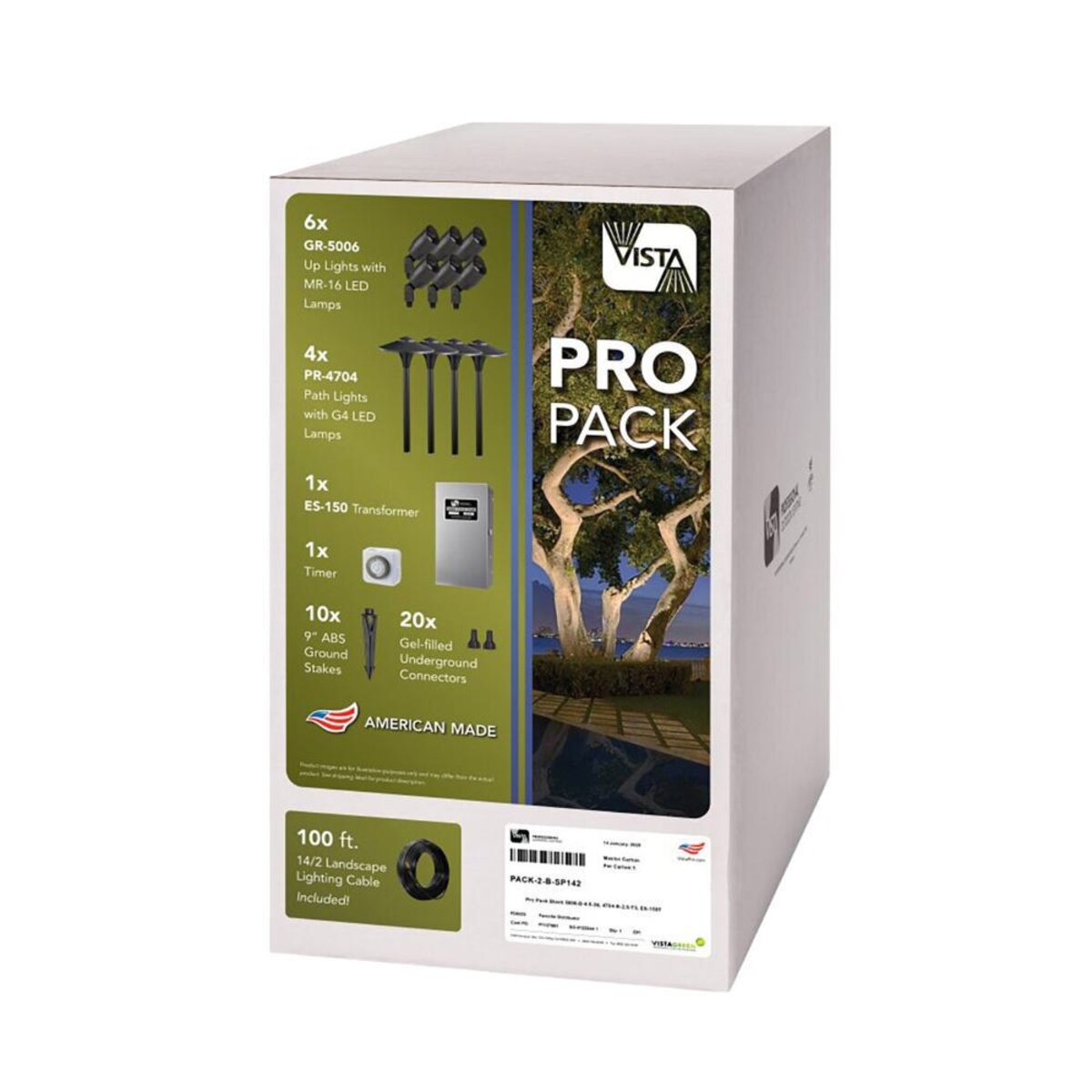 Vista Black Pro Pack Kit w/ 6 Uplights, 4 Path Lights, ES-150 Transformer, Timer, Connectors & 100 ft. Wire