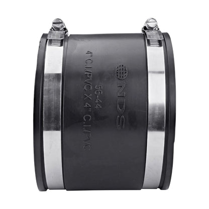 NDS PVC S&D/DWV Flexible Coupling Black 4 in. x 4 in. w/ SS Clamps