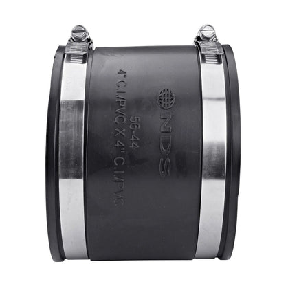 56-44  -NDS PVC S&D/DWV Flexible Coupling Black 4 in. x 4 in. w/ SS Clamps