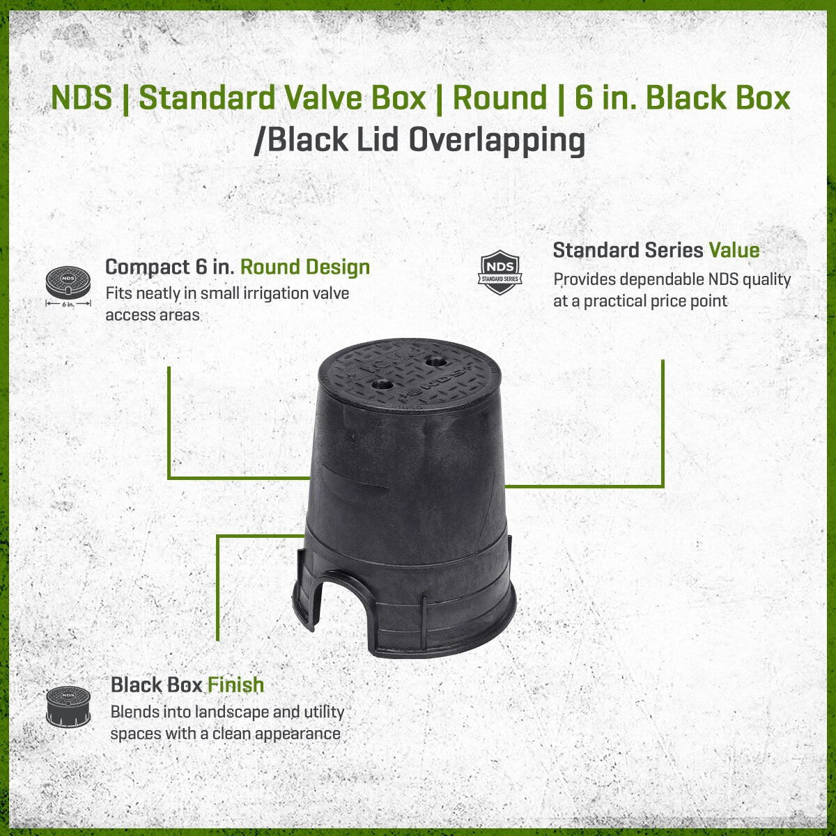 NDS Standard Valve Box Round 6 in. Black Box/Black Lid Overlapping ICV