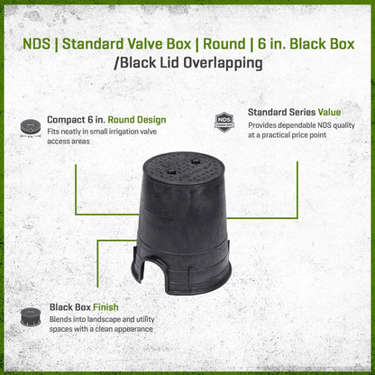 NDS Standard Valve Box Round 6 in. Black Box/Black Lid Overlapping ICV