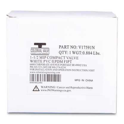 Lasco Colonial  V17591N  491 Commercial Ball Valve PVC White 1-1/2 in. FIPT with Blue Handle
