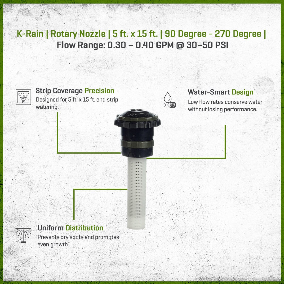 K-Rain Specialty Rotary Nozzle Left End Strip 5 ft. x 15 ft. 90 Degree - 270 Degree
