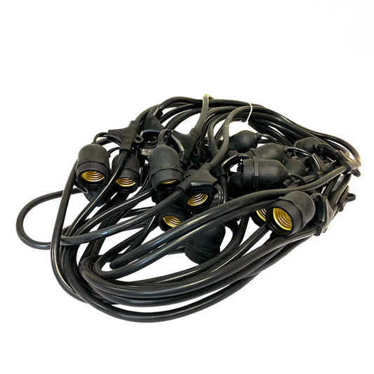 Prime Patio PP-E26S-24L 48 ft. Commercial Grade Black Socket Wire with 24 Suspended Sockets, 10 Amps, E26 Base, 120V, 1,200W