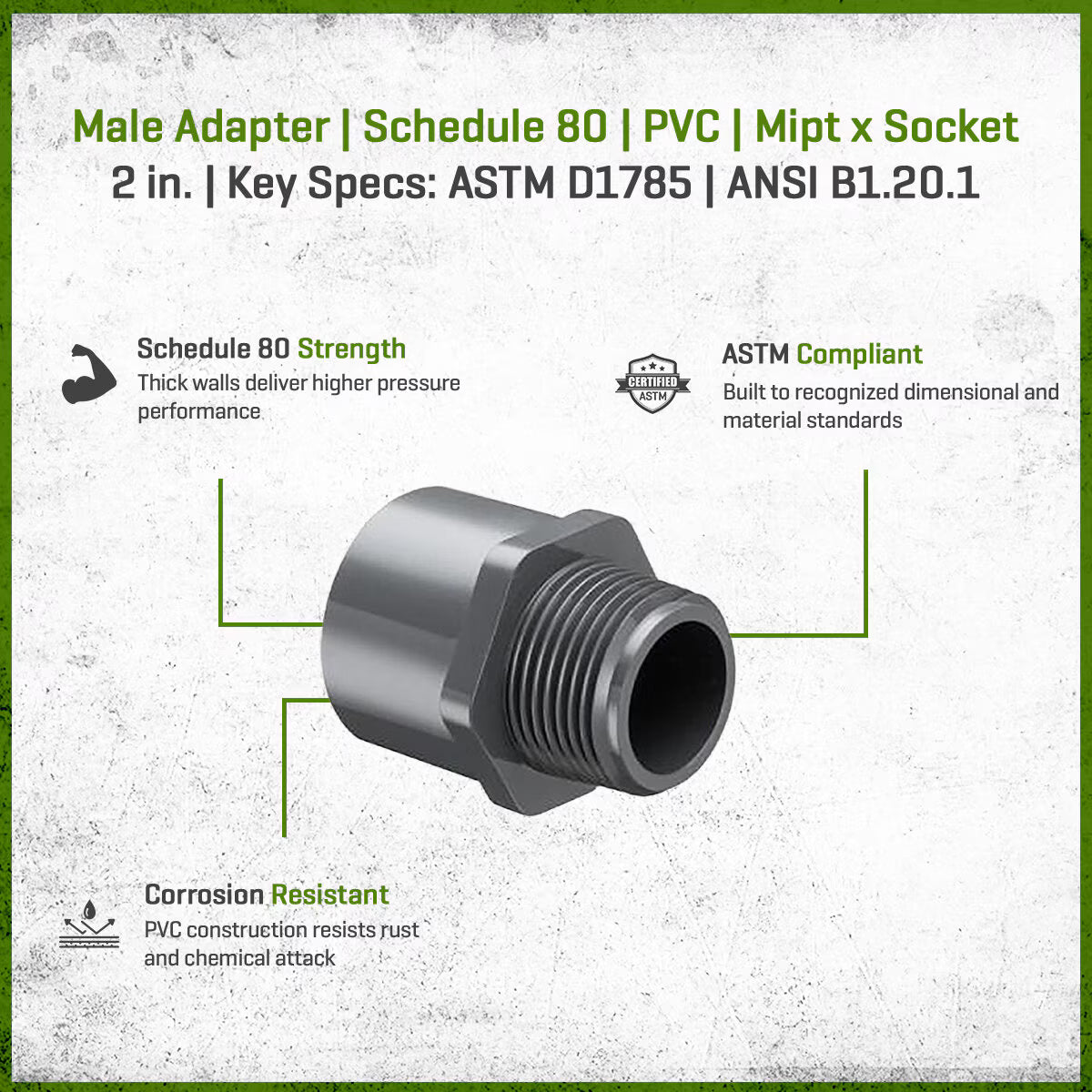 836-020 Sch 80 PVC Male Adapter 2 in. MIPT x Socket | Spears