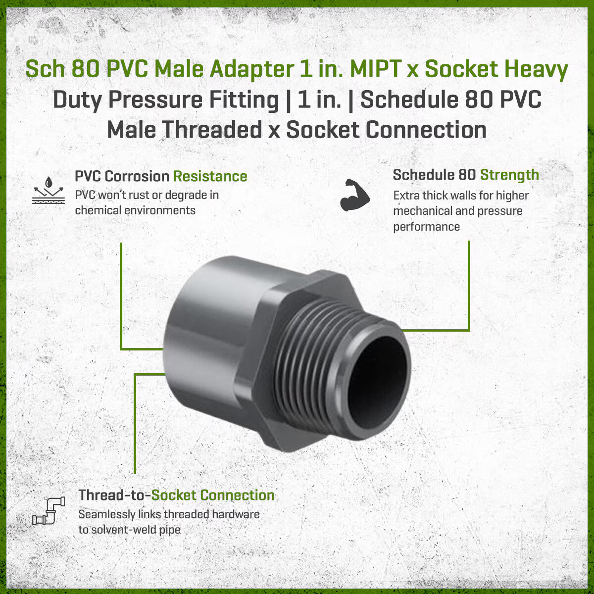 836-010 Sch 80 PVC Male Adapter 1 in. MIPT x Socket | Speares