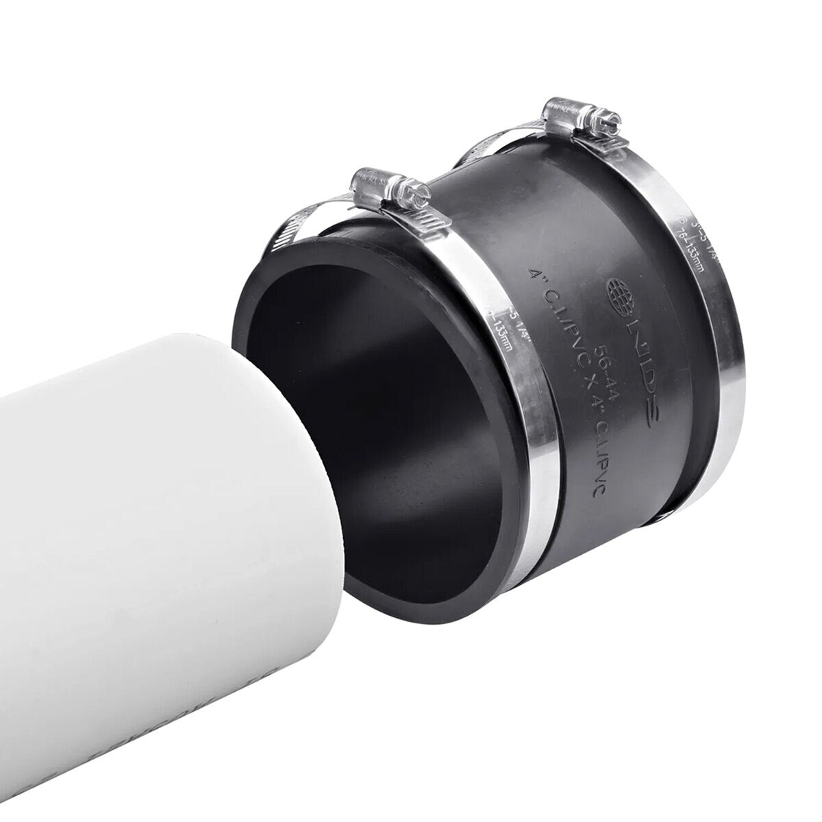 56-44  -NDS PVC S&D/DWV Flexible Coupling Black 4 in. x 4 in. w/ SS Clamps