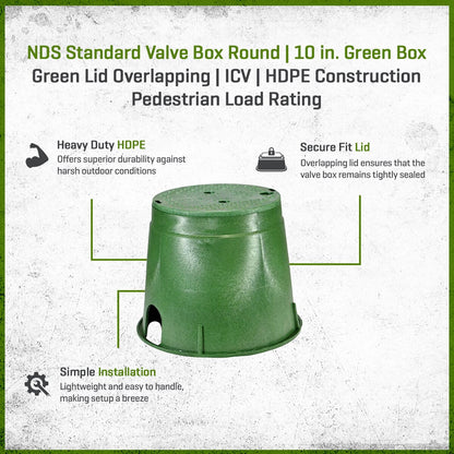 NDS Standard Valve Box Round 10 in. Green Box/Green Lid Overlapping ICV