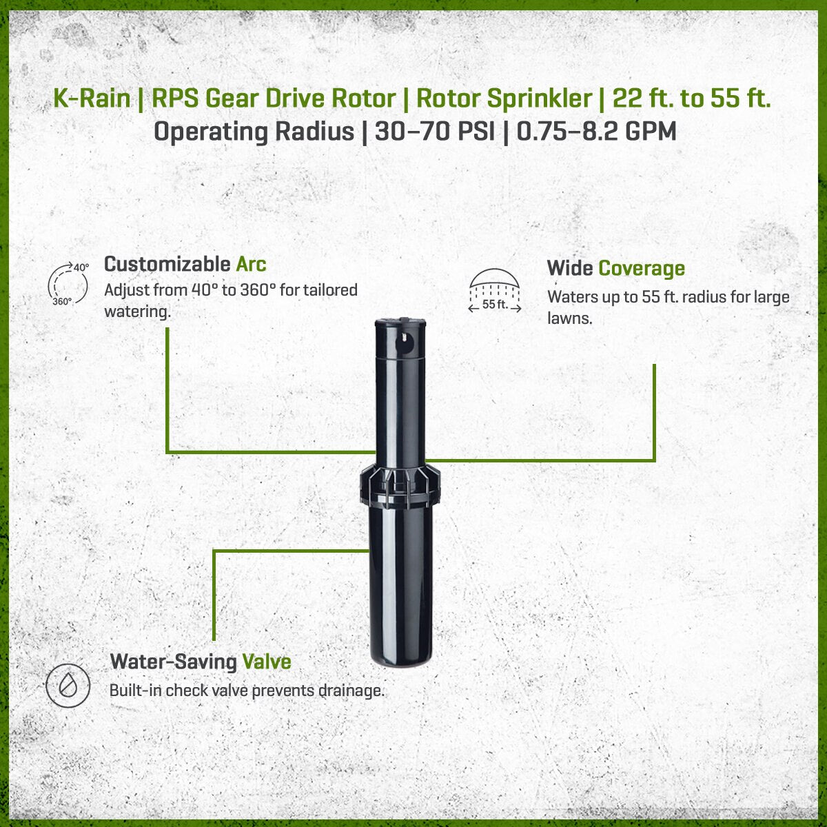 K-Rain RPS Gear Drive Rotor 3/4 in. No Nozzle w/ Check Valve