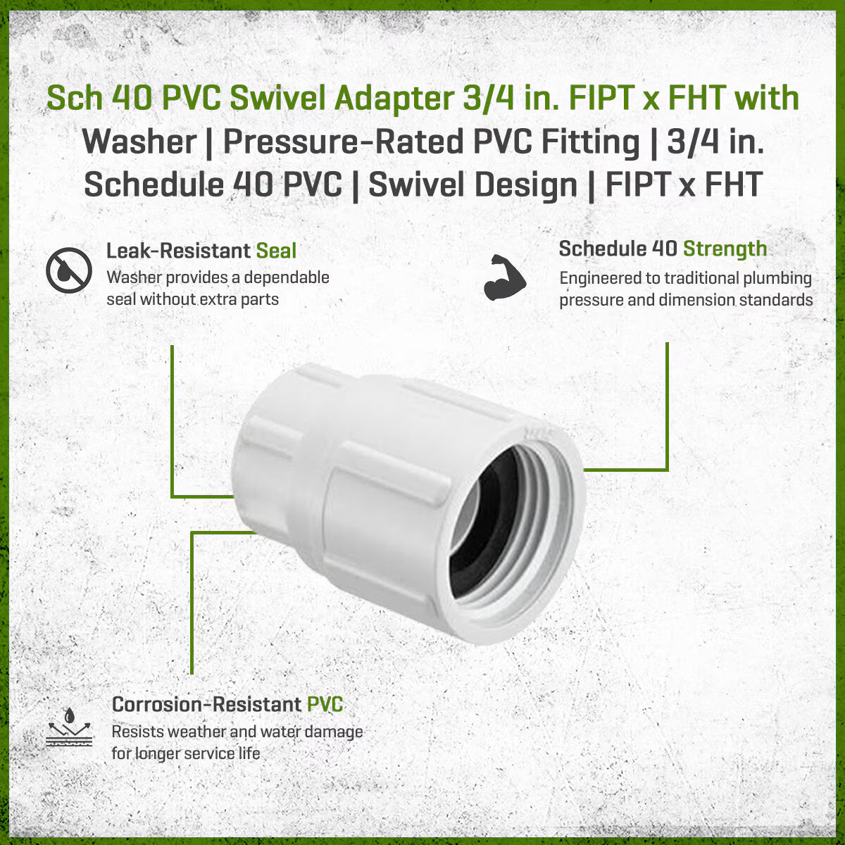 AP-106 Sch 40 PVC Swivel Adapter 3/4 in. FIPT X FHT with Washer | Spears