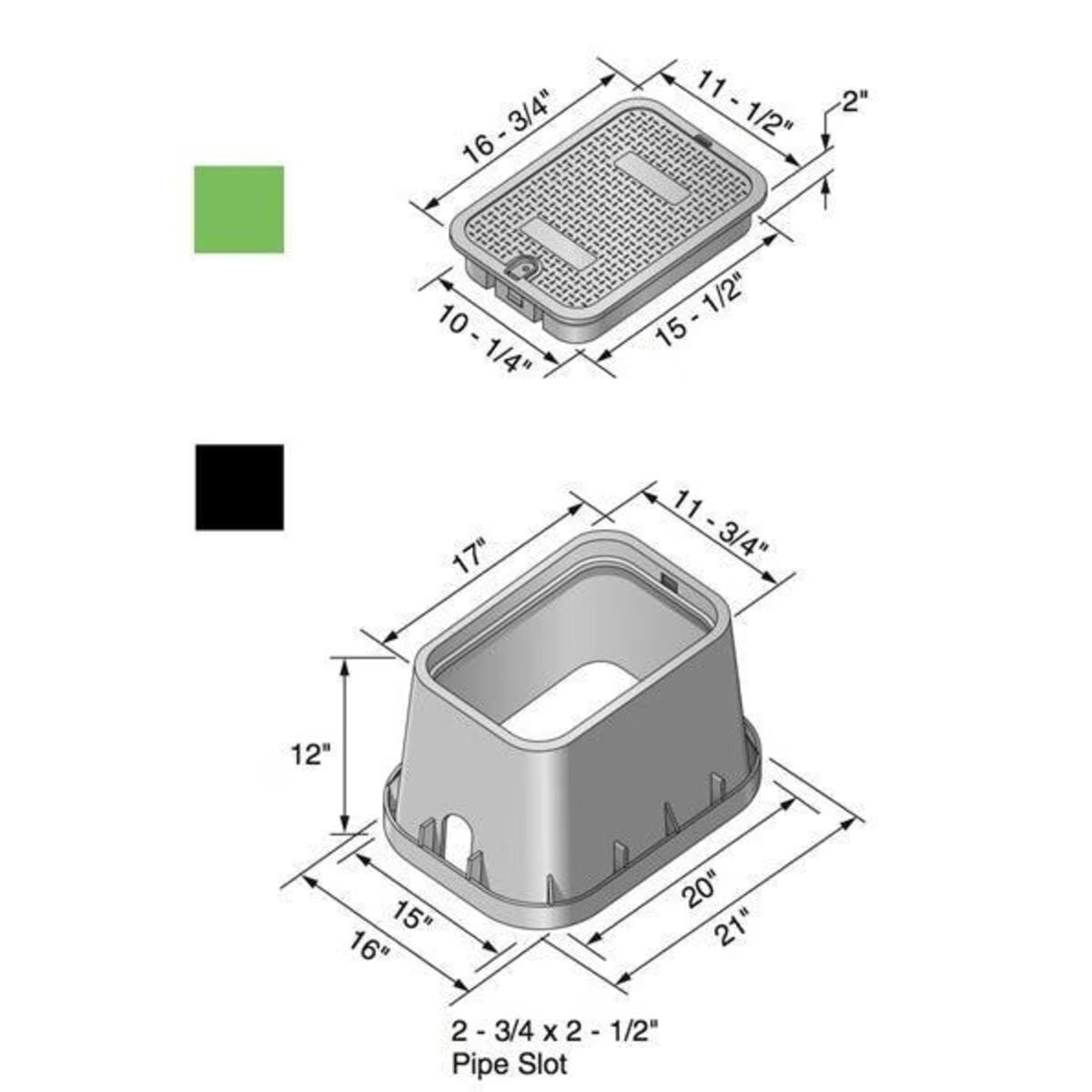 NDS Standard Valve Box Rectangle 14 in. x 19 in. x 12 in. H Black Box/Green Lid Overlapping ICV