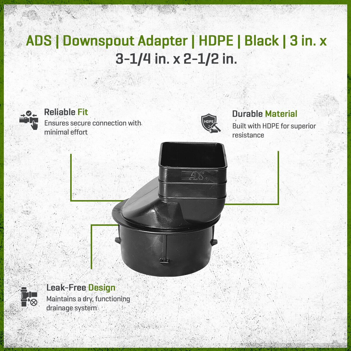 ADS HDPE Downspout Adapter Black 3 in. x 3.25 in. x 2.5 in.