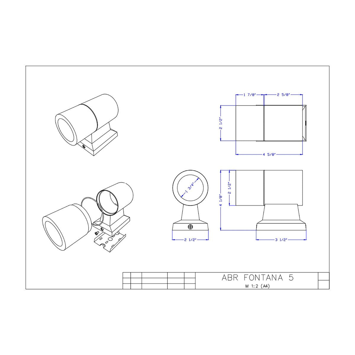 ABR Lighting Fontana-5 MR16 Half-Specialty Lamp 12V Dimmable Antique Brass Finish, 4-1/4 in. x 2-1/2 in. x 5 in.