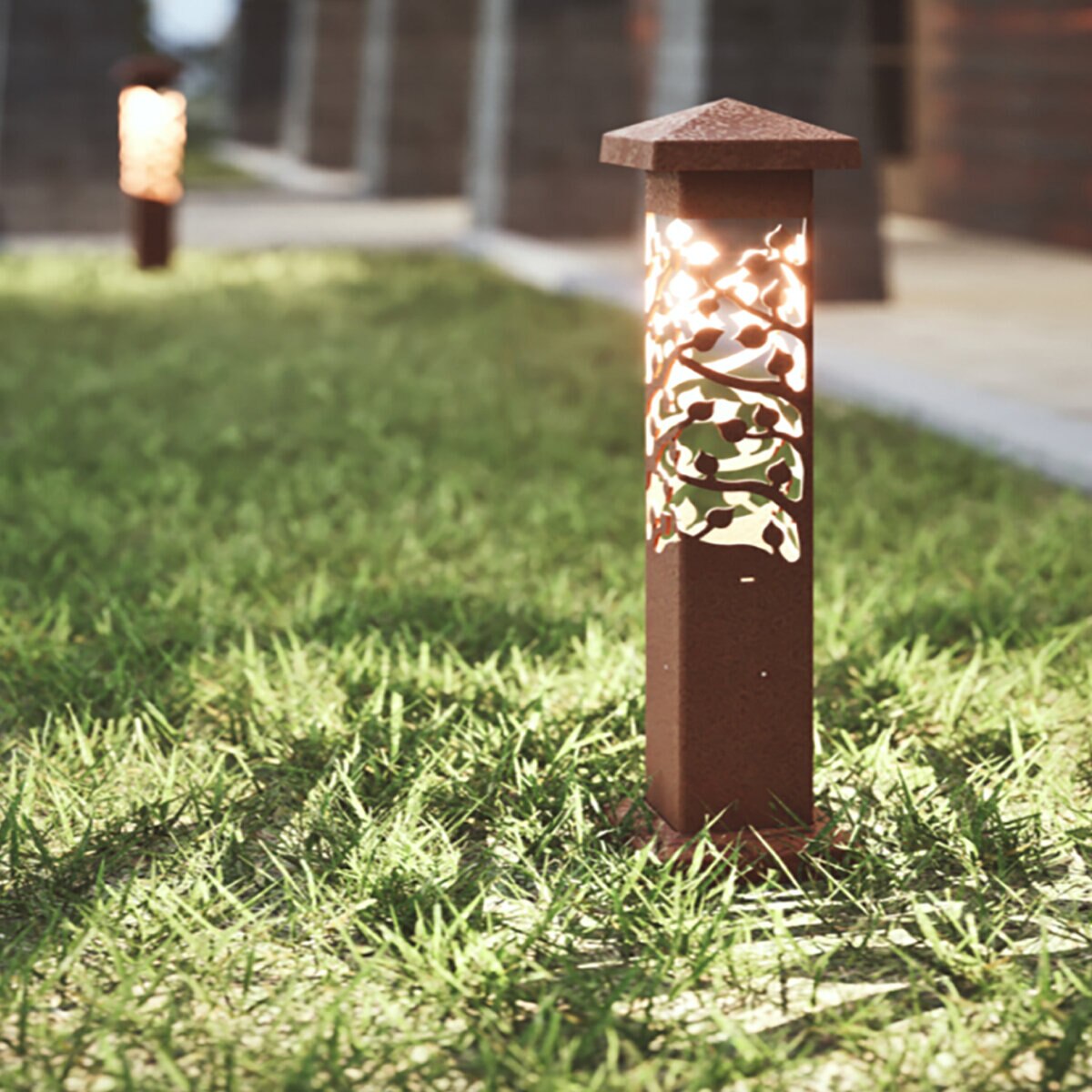 NIGHTSCAPING 342-0525R25 GARDEN SERIES GROVE BOLLARD RUST 25" w/CONCRETE MOUNT