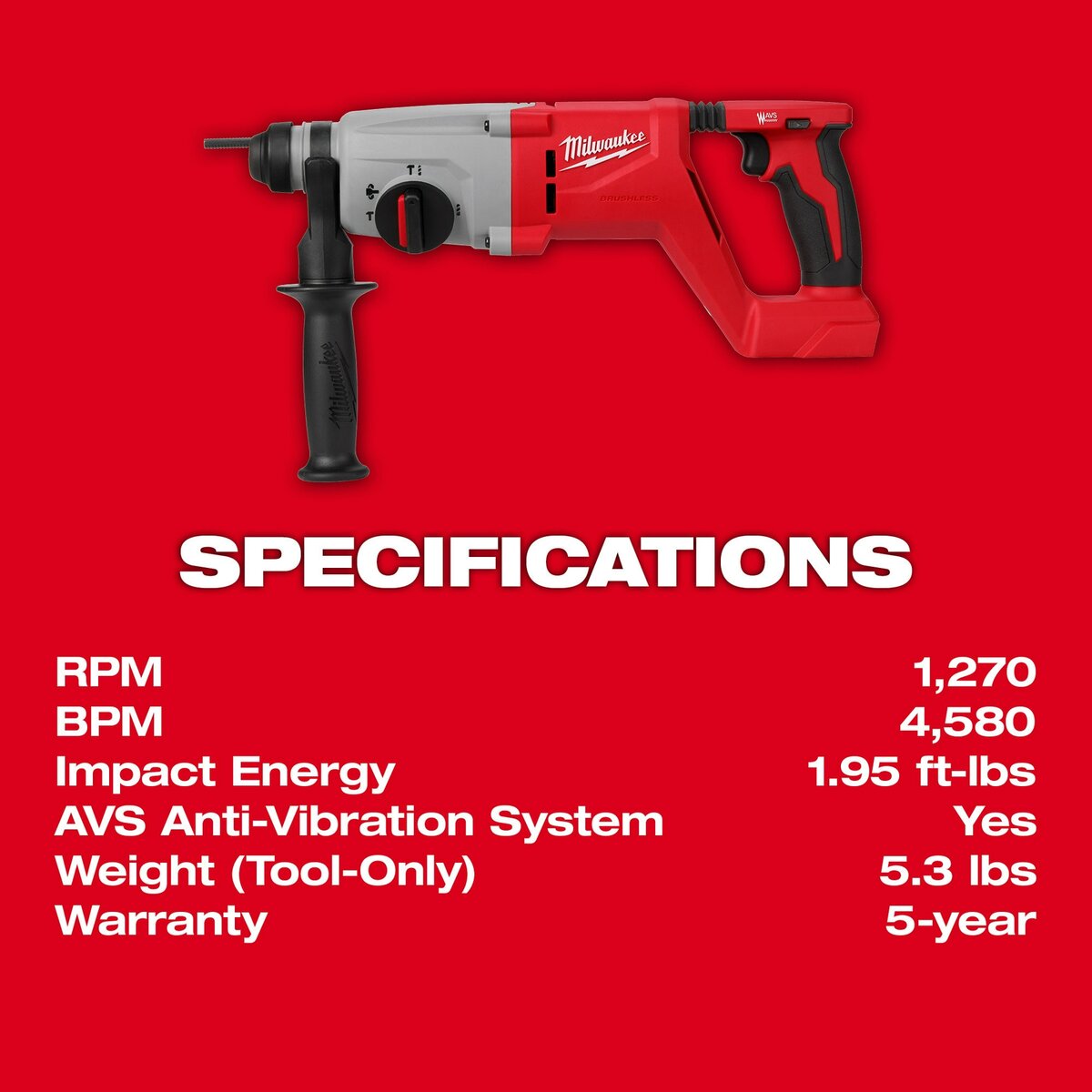 Milwaukee M18 Brushless Cordless Rotary Hammer 1 in. SDS Plus D-Handle