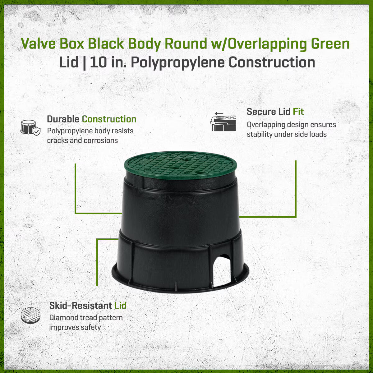 Valve Box Black Body Round w/ Overlapping Green Lid 10 in.