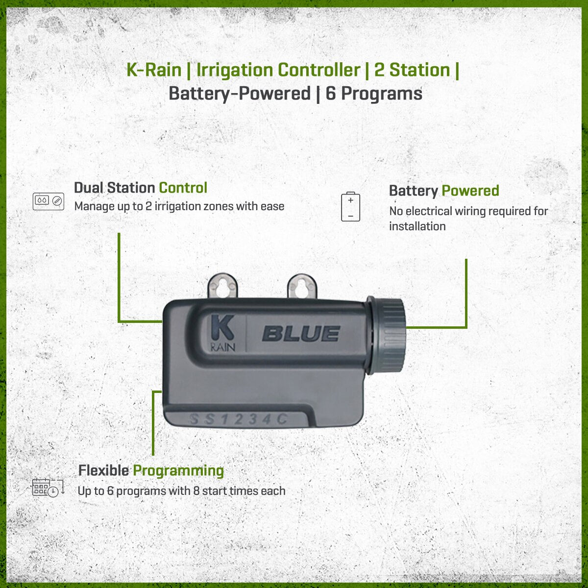 K-Rain BLUE Irrigation Controller 2 Station