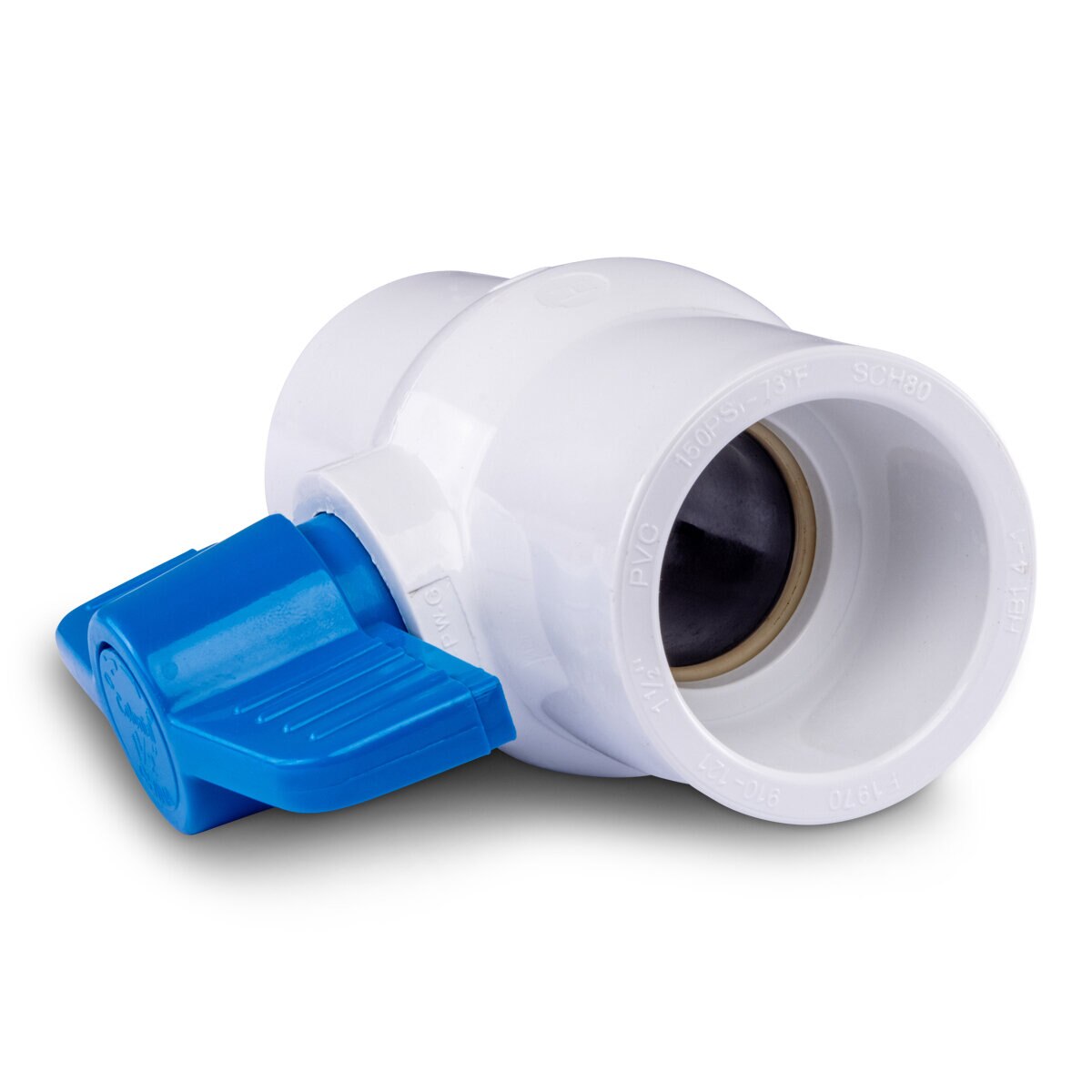 1-1/2 PVC White Ball Valve Slip 491 Commercial Blue Handle Colonial Lasco