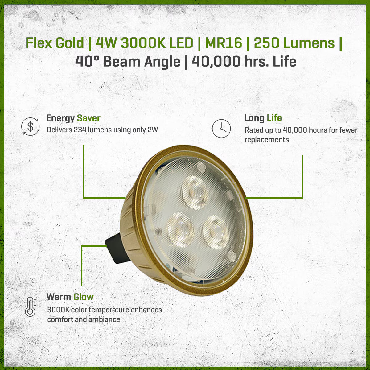 LED-E4W-DM6FL30K  FLEX GOLD LED, ECO 4 WATT, MR16 3000K