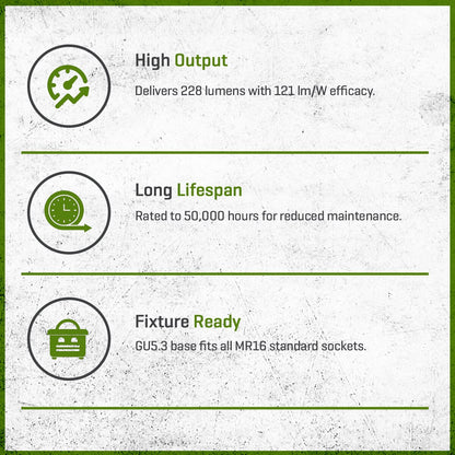 FLEX GOLD LED, 2 WATT, MR16, SPOT, 3000K