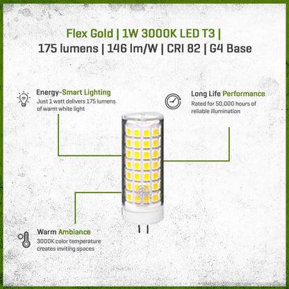 FLEX GOLD LED, 1 WATT, T3 3000K